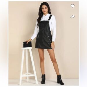 Forever 21 black pleather pinafore dress